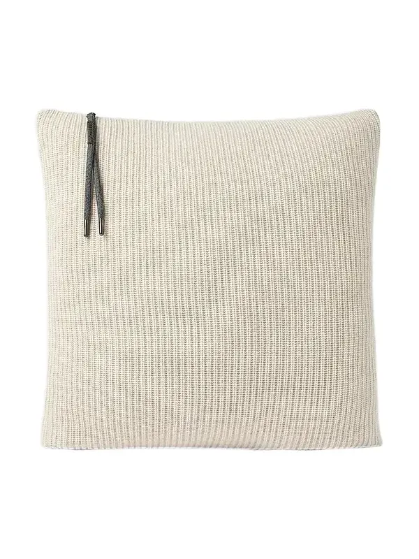 Brunello Cucinelli Cashmere English Rib Knit Cushion with Shiny Zipper Pull