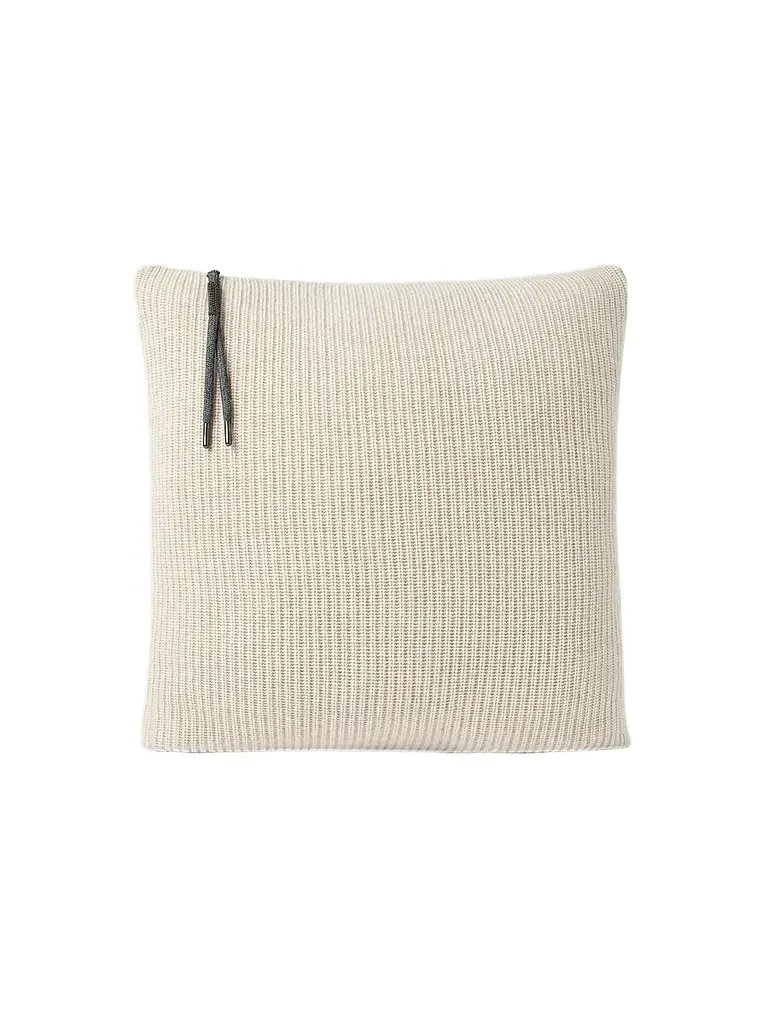 Brunello Cucinelli Cashmere English Rib Knit Cushion with Shiny Zipper Pull