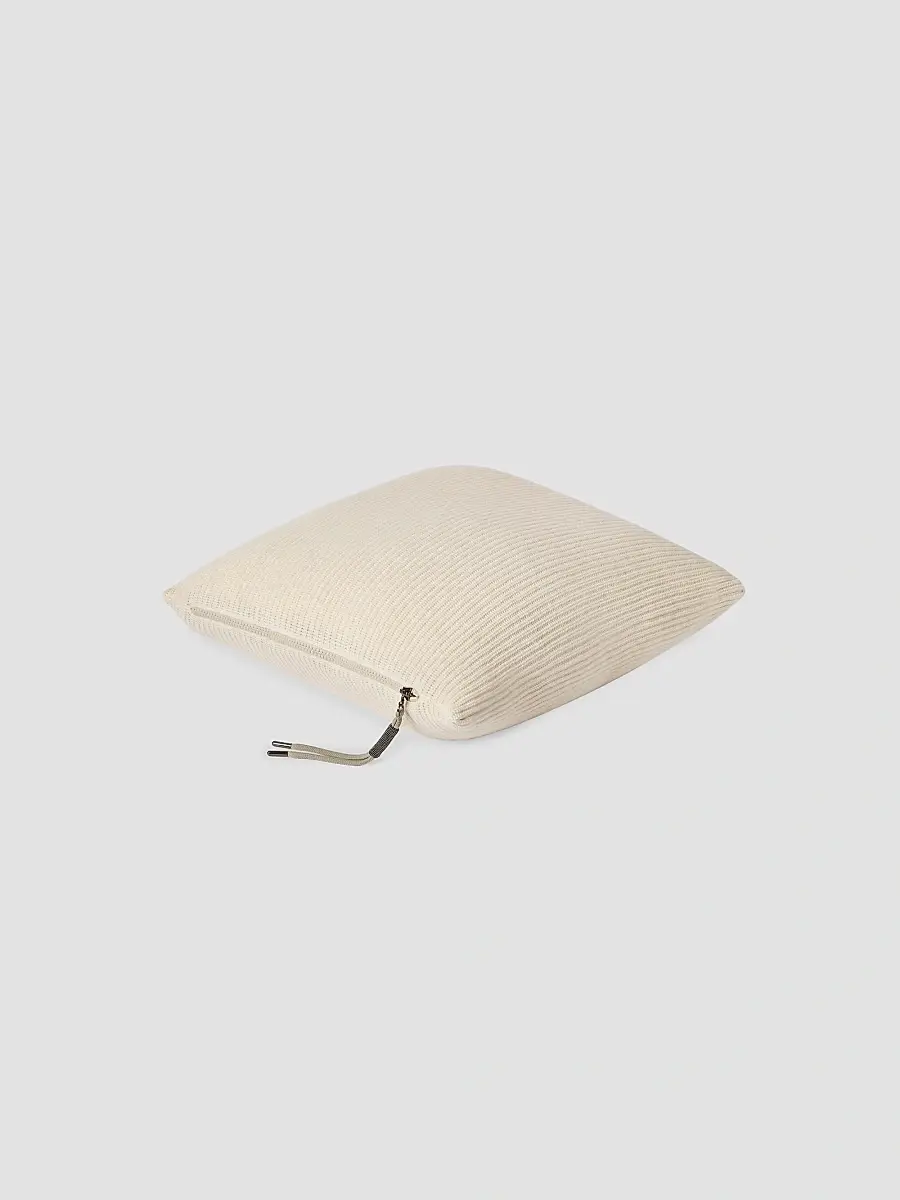 Brunello Cucinelli Cashmere English Rib Knit Cushion with Shiny Zipper Pull | Thumbnail 2 Brunello Cucinelli Cashmere English Rib Knit Cushion with Shiny Zipper Pull | Thumbnail 2