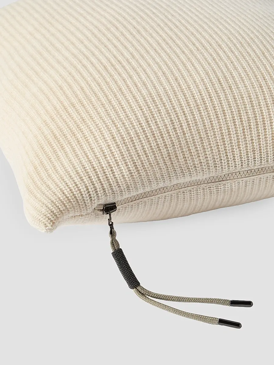 Brunello Cucinelli Cashmere English Rib Knit Cushion with Shiny Zipper Pull | Thumbnail 3 Brunello Cucinelli Cashmere English Rib Knit Cushion with Shiny Zipper Pull | Thumbnail 3
