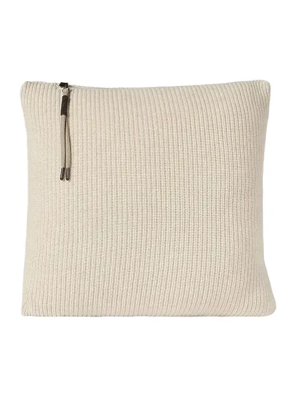 Brunello Cucinelli Cashmere English Rib Knit Cushion with Shiny Zipper Pull
