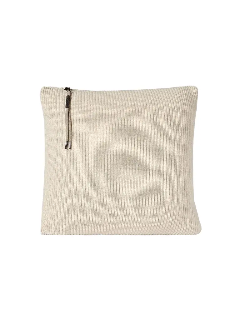 Brunello Cucinelli Cashmere English Rib Knit Cushion with Shiny Zipper Pull