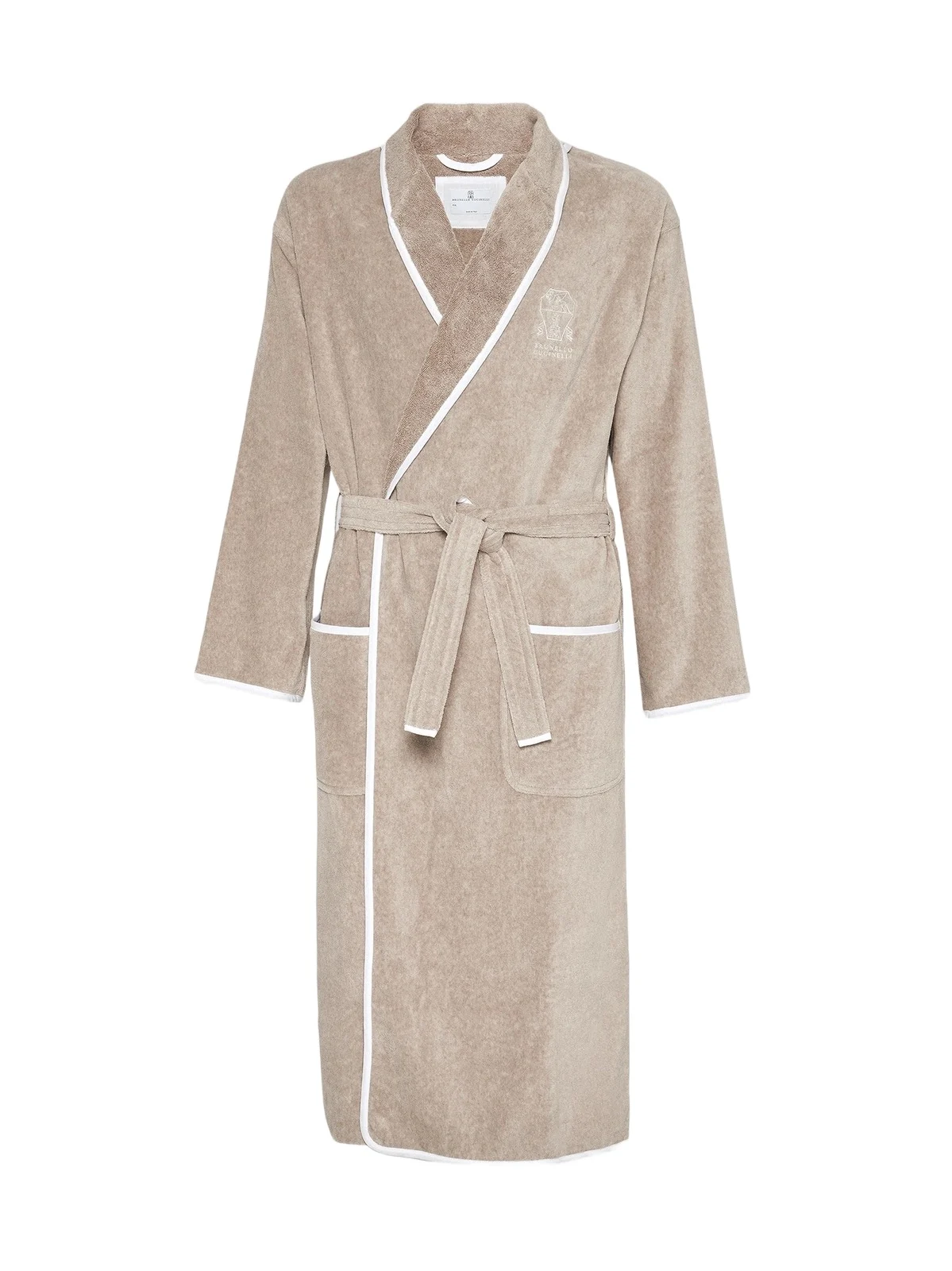 Women's Cotton Terrycloth Bathrobe with Linen Trims - Beige