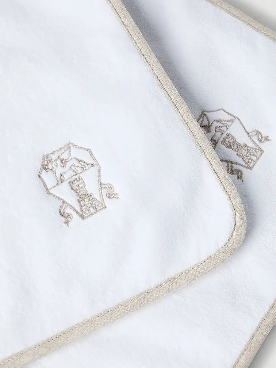 Brunello Cucinelli 2 Piece Cotton Terrycloth Bath Towel Set with Embroidery - White | Thumbnail 3 Brunello Cucinelli 2 Piece Cotton Terrycloth Bath Towel Set with Embroidery - White | Thumbnail 3