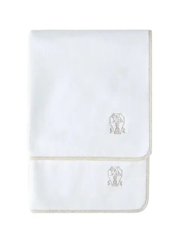 Brunello Cucinelli 2 Piece Cotton Terrycloth Bath Towel Set with Embroidery - White