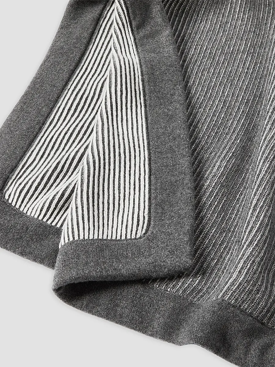Brunello Cucinelli Cashmere English Rib Knit Throw with Contrast Borders - Lead | Thumbnail 3