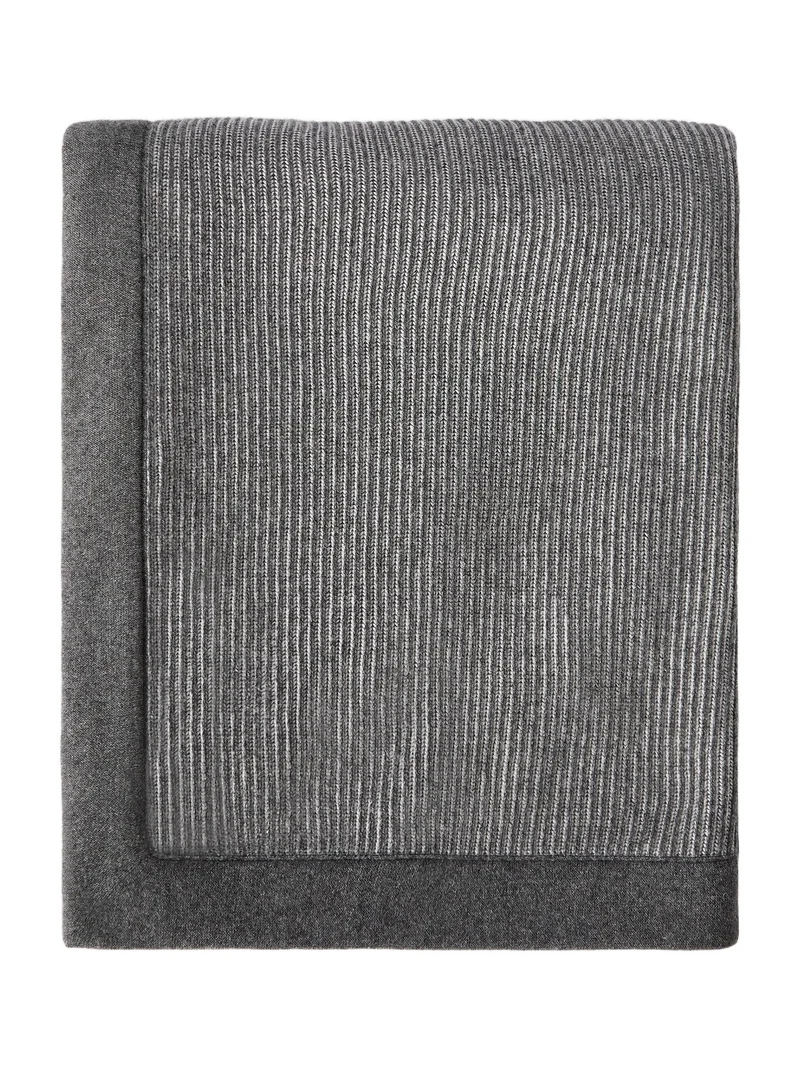 Brunello Cucinelli Cashmere English Rib Knit Throw with Contrast Borders - Lead