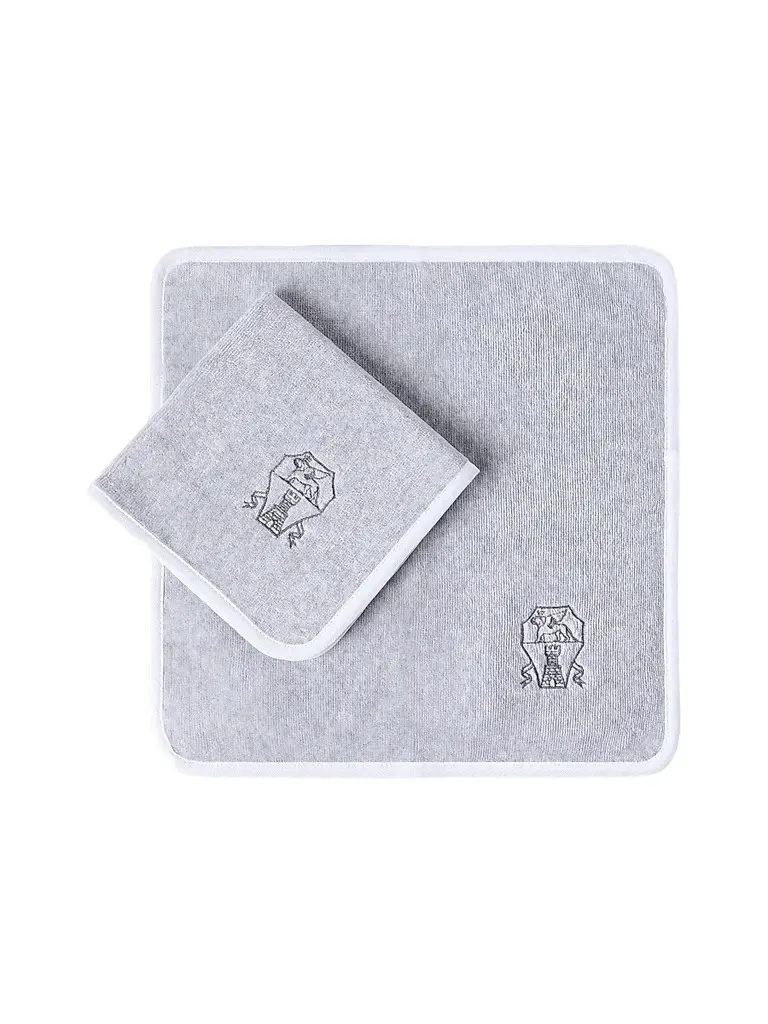 Brunello Cucinelli 2 Piece Cotton Terrycloth Hand Towel Set with Embroidery