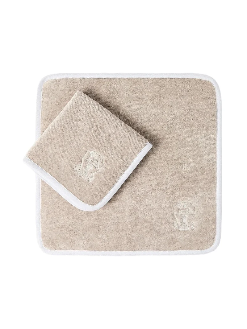 Brunello Cucinelli 2 Piece Cotton Terrycloth Hand Towel Set with Embroidery - Beige