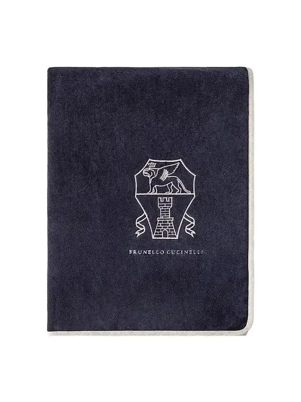 Brunello Cucinelli Cotton Terrycloth Towel with Embroidery - Navy Blue