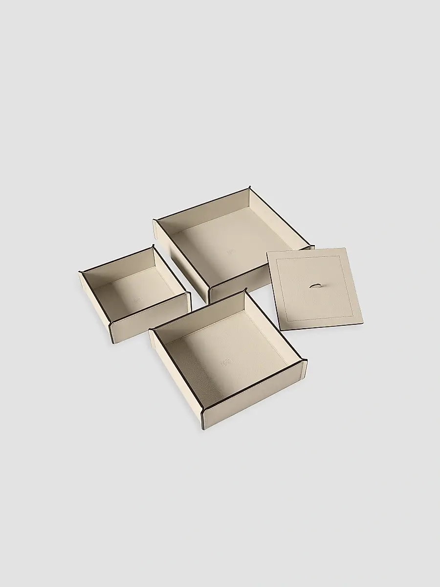 Brunello Cucinelli Trio of Leather Organizer Boxes with Lids - Ivory | Thumbnail 2 Brunello Cucinelli Trio of Leather Organizer Boxes with Lids - Ivory | Thumbnail 2