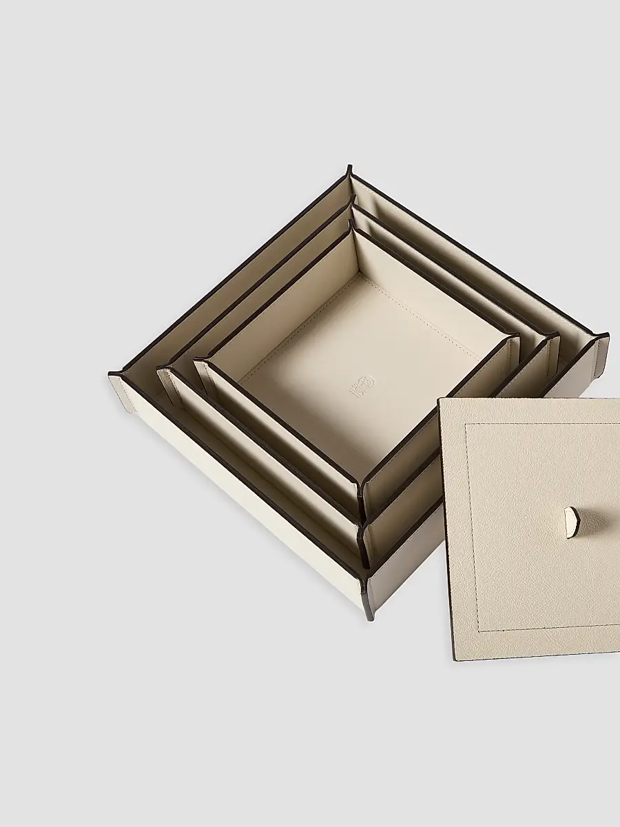 Brunello Cucinelli Trio of Leather Organizer Boxes with Lids - Ivory | Thumbnail 3 Brunello Cucinelli Trio of Leather Organizer Boxes with Lids - Ivory | Thumbnail 3