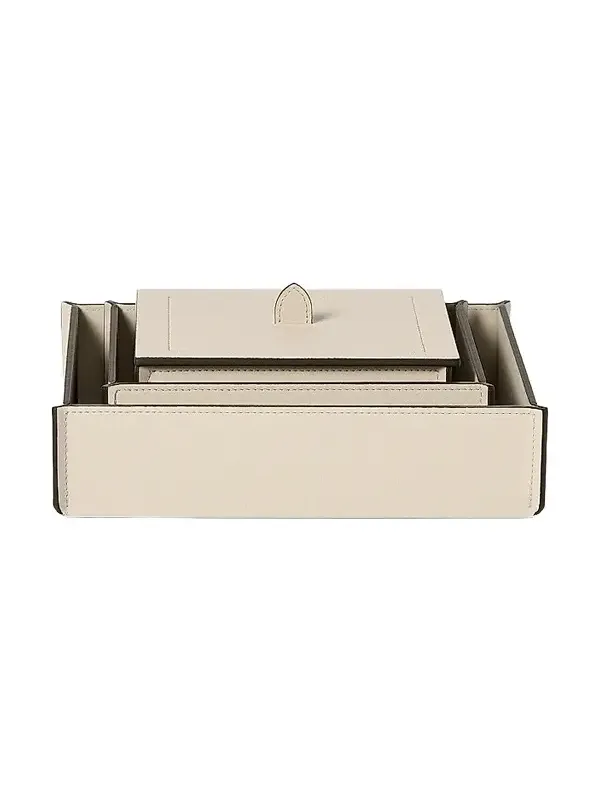 Brunello Cucinelli Trio of Leather Organizer Boxes with Lids - Ivory