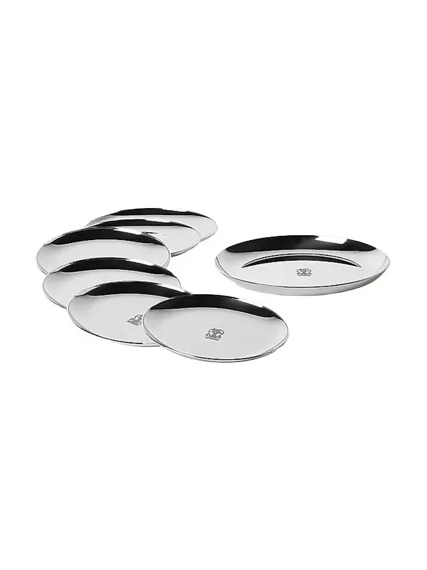 Brunello Cucinelli Silver Plated Steel Bottle Coaster Set with 6 Coasters - Silver