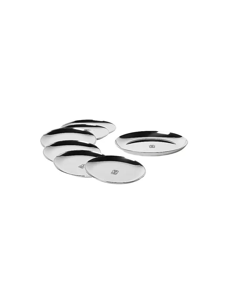 Brunello Cucinelli Silver Plated Steel Bottle Coaster Set with 6 Coasters - Silver | Image 1 Brunello Cucinelli Silver Plated Steel Bottle Coaster Set with 6 Coasters - Silver | Image 1