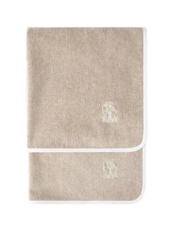 Brunello Cucinelli 2 Piece Cotton Terrycloth Bath Towel Set with Embroidery - Beige