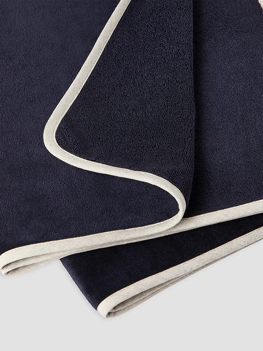 Brunello Cucinelli 2 Piece Cotton Terrycloth Bath Towel Set with Embroidery - Navy Blue | Thumbnail 2 Brunello Cucinelli 2 Piece Cotton Terrycloth Bath Towel Set with Embroidery - Navy Blue | Thumbnail 2