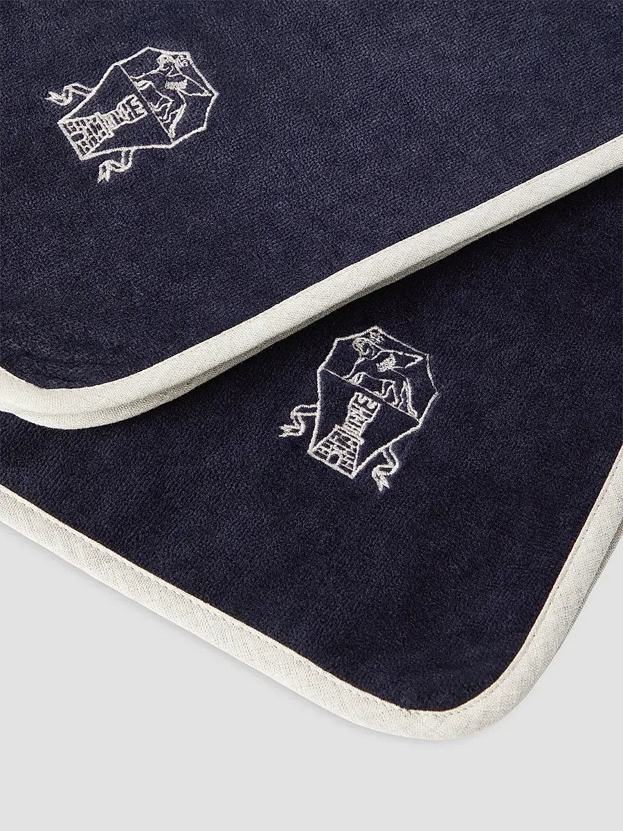 Brunello Cucinelli 2 Piece Cotton Terrycloth Bath Towel Set with Embroidery - Navy Blue | Thumbnail 3 Brunello Cucinelli 2 Piece Cotton Terrycloth Bath Towel Set with Embroidery - Navy Blue | Thumbnail 3
