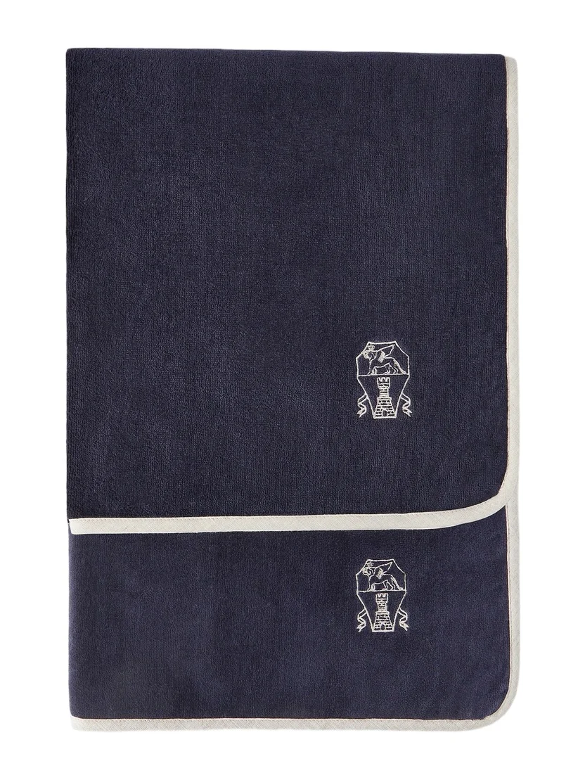 Brunello Cucinelli 2 Piece Cotton Terrycloth Bath Towel Set with Embroidery - Navy Blue