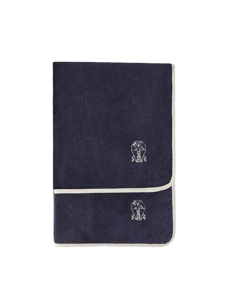 Brunello Cucinelli 2 Piece Cotton Terrycloth Bath Towel Set with Embroidery - Navy Blue | Image 1 Brunello Cucinelli 2 Piece Cotton Terrycloth Bath Towel Set with Embroidery - Navy Blue | Image 1