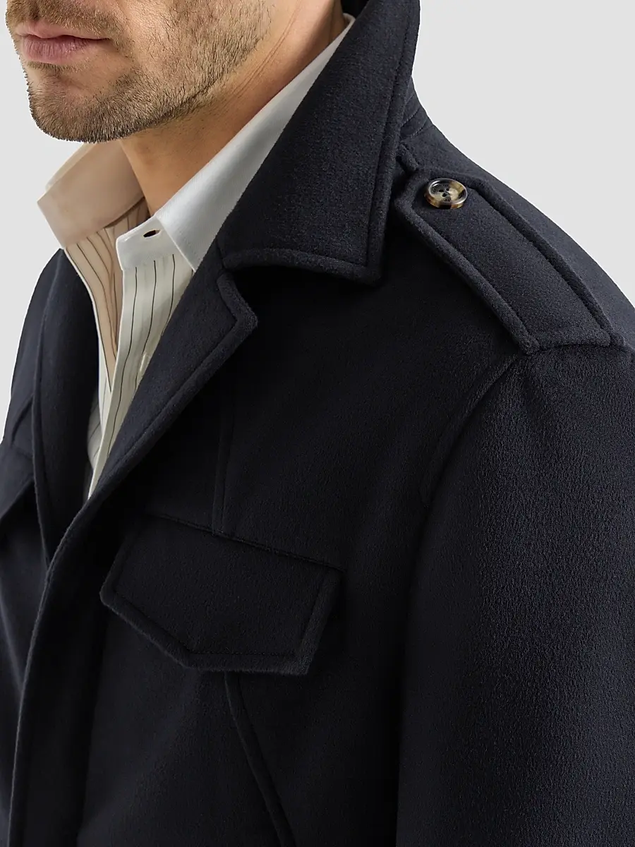 Brunello Cucinelli Men's Lightweight Virgin Wool Cloth Outerwear Jacket with Chest Pockets - Navy Blue | Thumbnail 6