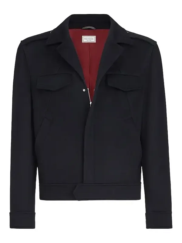 Brunello Cucinelli Men's Lightweight Virgin Wool Cloth Outerwear Jacket with Chest Pockets - Navy Blue