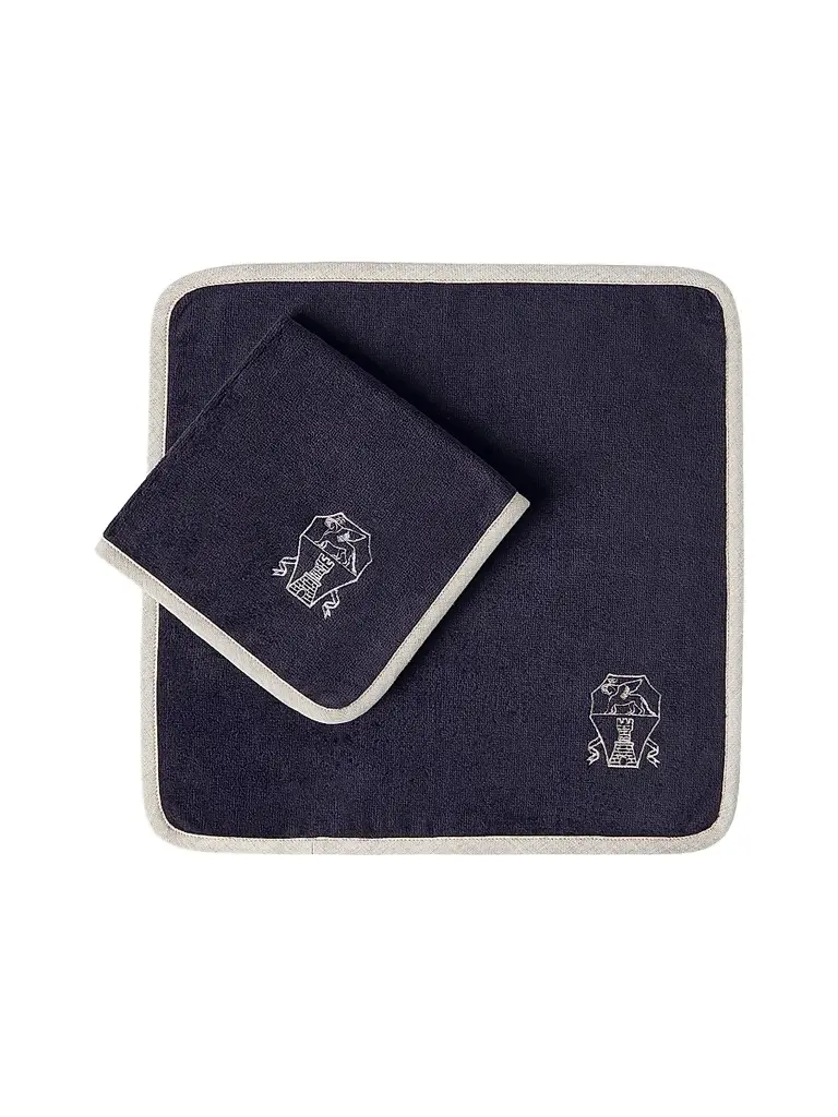 Brunello Cucinelli 2 Piece Cotton Terrycloth Hand Towel Set with Embroidery - Navy Blue | Image 1 Brunello Cucinelli 2 Piece Cotton Terrycloth Hand Towel Set with Embroidery - Navy Blue | Image 1