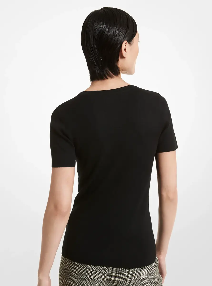 Michael Kors Collection Cashmere Short-Sleeve Sweater in Black | Thumbnail 2