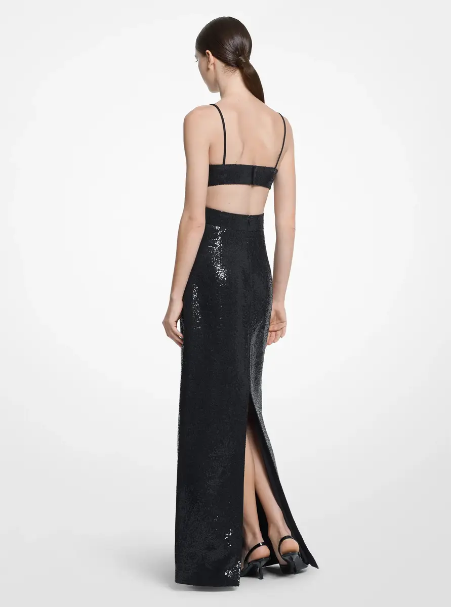 Michael Kors Collection Hand-Embroidered Sequin Double Crepe Sablé Cutout Gown in Black | Thumbnail 2 Michael Kors Collection Hand-Embroidered Sequin Double Crepe Sablé Cutout Gown in Black | Thumbnail 2
