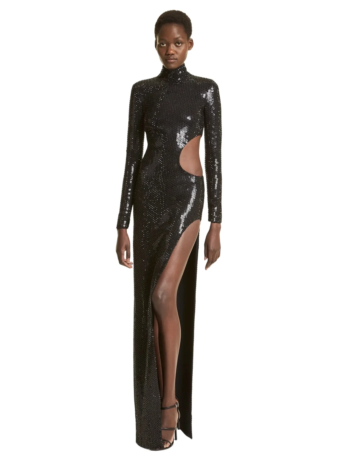Michael Kors Collection Hand-Embroidered Crystal Stretch Cady Cutout Gown in Black