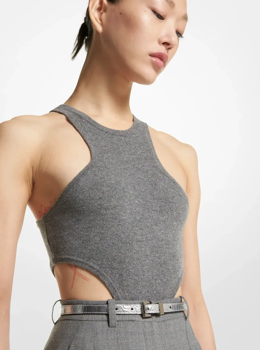 Michael Kors Collection Metallic Crocodile Embossed Leather Trouser Belt in Silver | Thumbnail 2 Michael Kors Collection Metallic Crocodile Embossed Leather Trouser Belt in Silver | Thumbnail 2