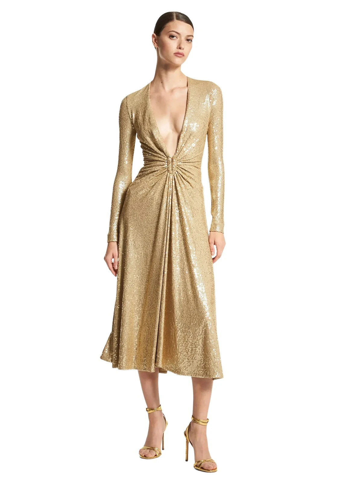 Michael Kors Collection Hand-Embroidered Sequin Stretch Jersey Dance Dress in Natural