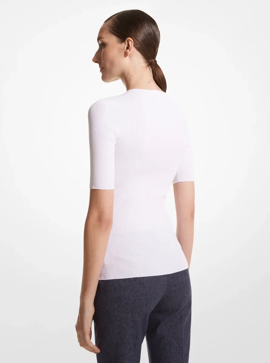 Michael Kors Collection Ribbed Stretch Viscose T-Shirt in White | Thumbnail 2 Michael Kors Collection Ribbed Stretch Viscose T-Shirt in White | Thumbnail 2