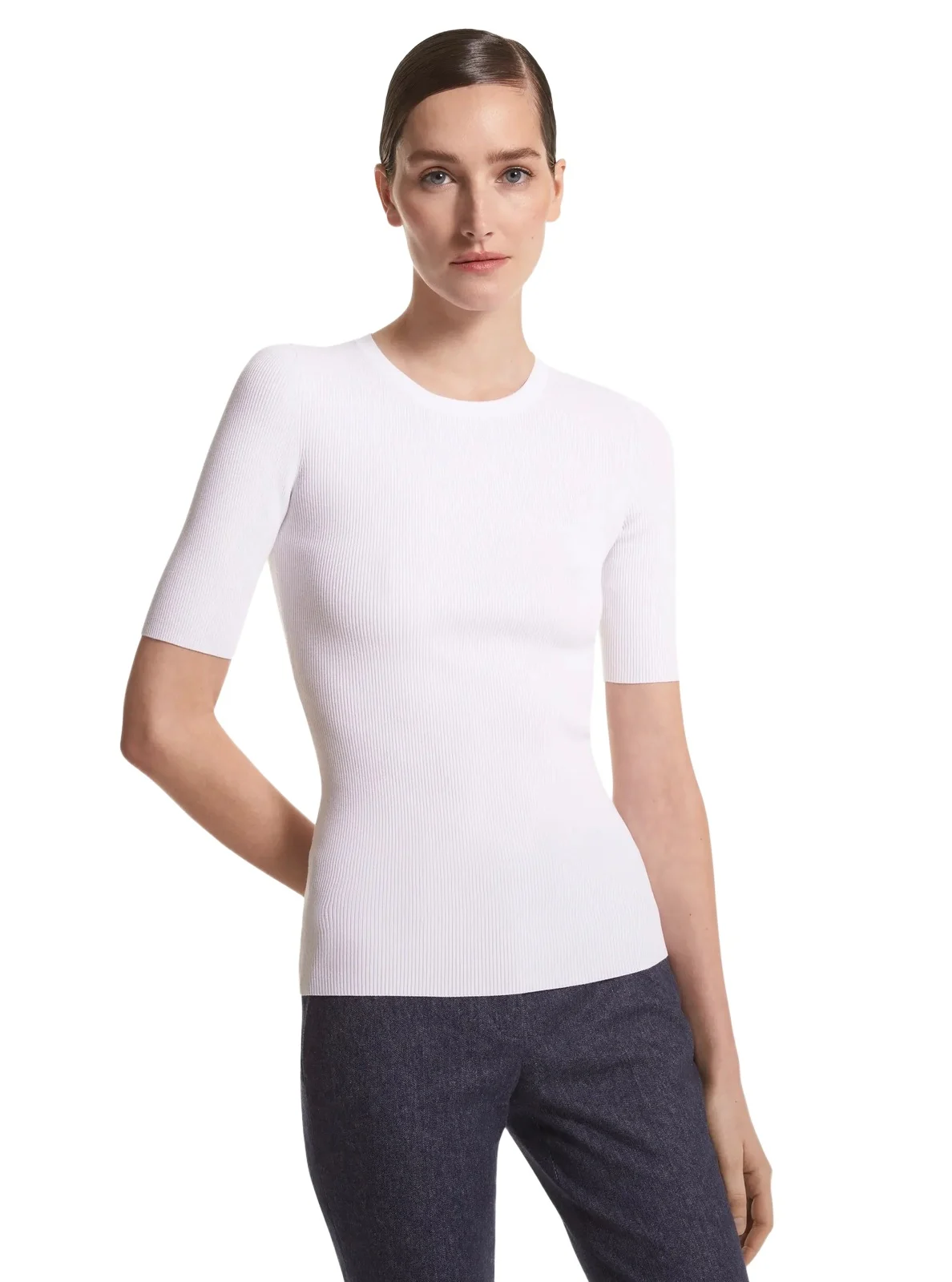 Michael Kors Collection Ribbed Stretch Viscose T-Shirt in White