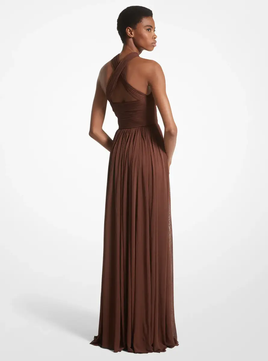 Michael Kors Collection Chiffon Jersey Cross-Front Gown in Brown | Thumbnail 2