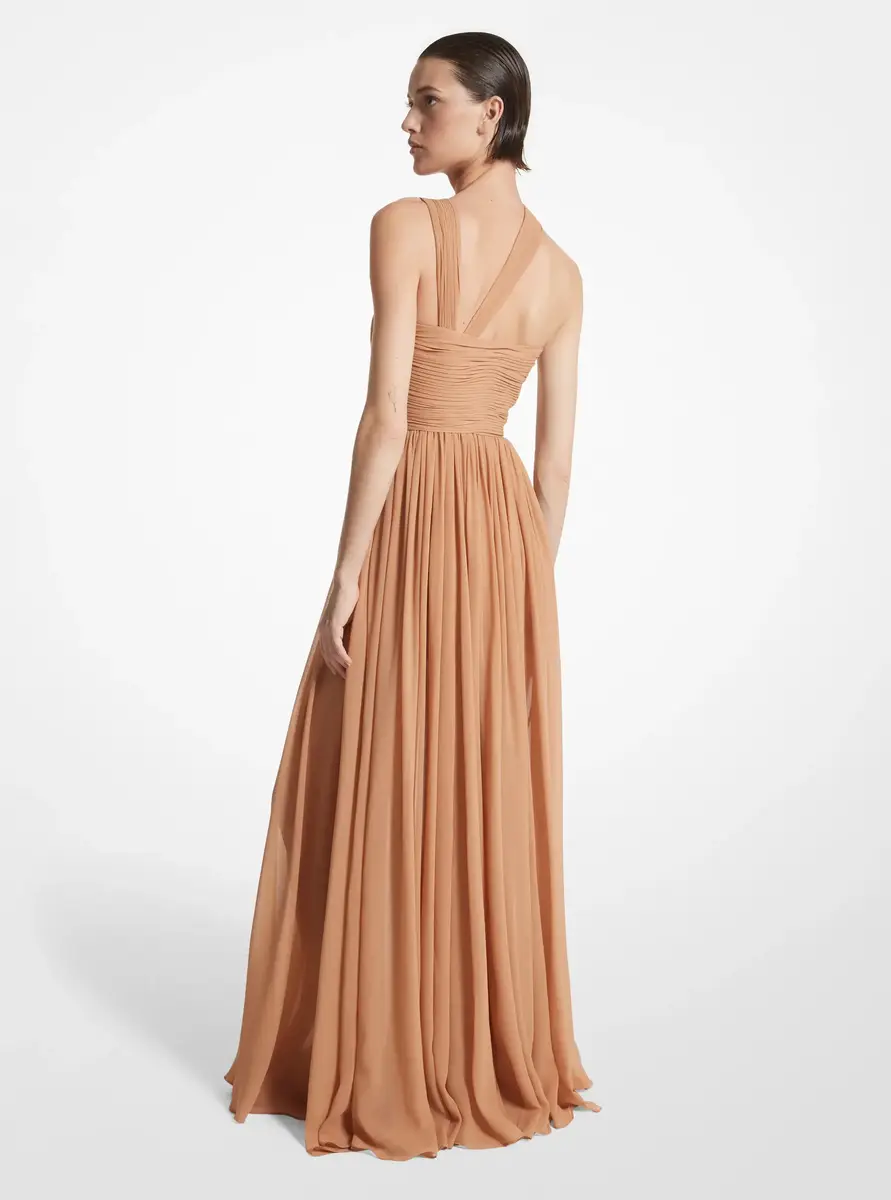 Michael Kors Collection Hand-Gathered Silk Chiffon One-Shoulder Gown in Natural | Thumbnail 2 Michael Kors Collection Hand-Gathered Silk Chiffon One-Shoulder Gown in Natural | Thumbnail 2