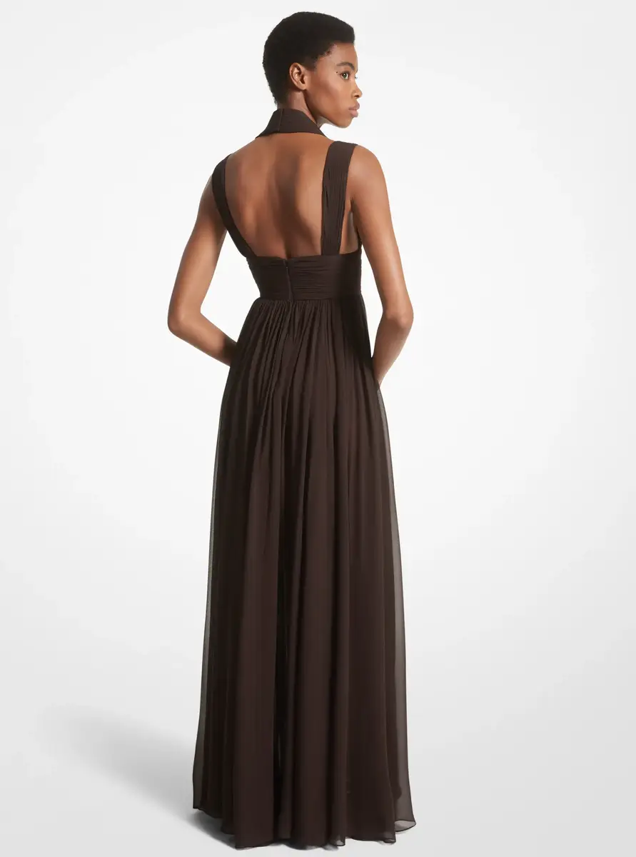 Michael Kors Collection Hand-Gathered Silk Chiffon Split-Strap Gown in Brown | Thumbnail 2 Michael Kors Collection Hand-Gathered Silk Chiffon Split-Strap Gown in Brown | Thumbnail 2