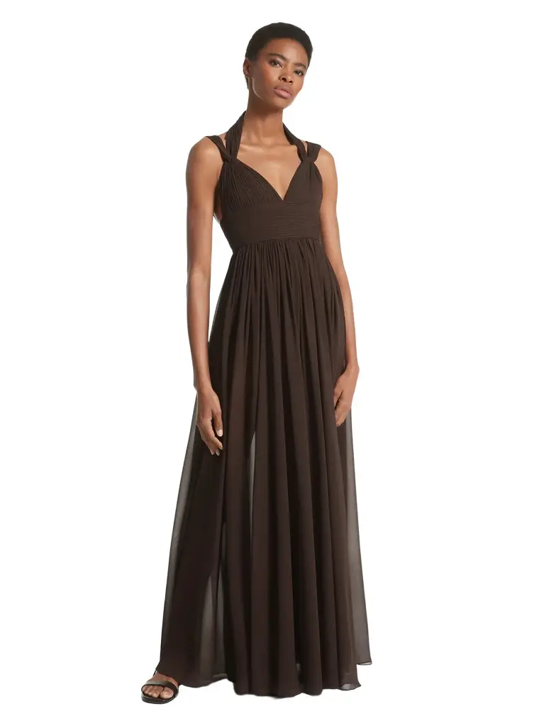 Michael Kors Collection Hand-Gathered Silk Chiffon Split-Strap Gown | Image 1 Michael Kors Collection Hand-Gathered Silk Chiffon Split-Strap Gown | Image 1