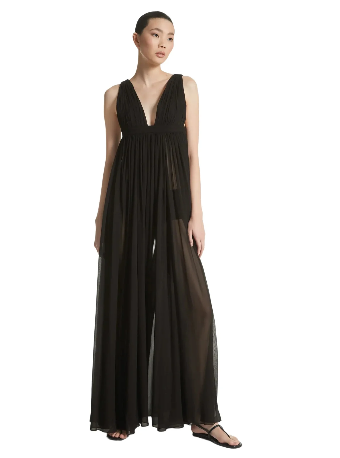 Silk Chiffon Empire Goddess Gown in Black