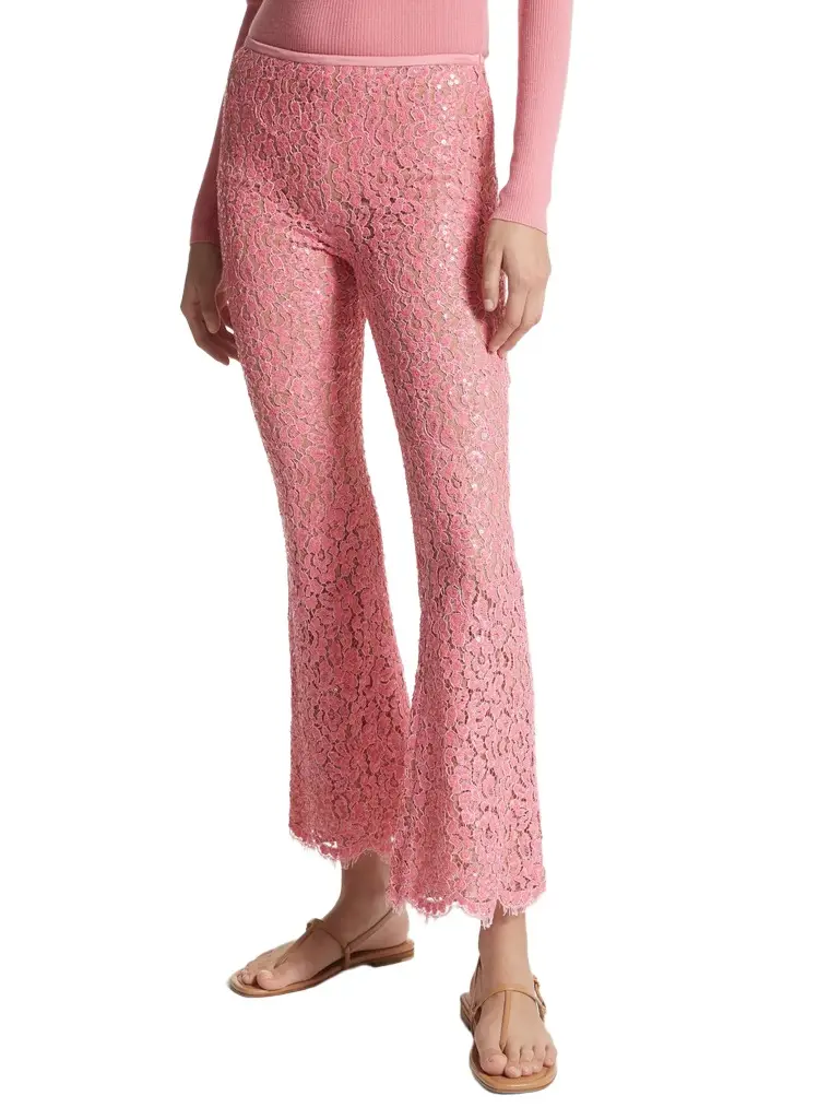 Michael Kors Collection Hand-Embroidered Sequin Floral Lace Cropped Pants | Image 1 Michael Kors Collection Hand-Embroidered Sequin Floral Lace Cropped Pants | Image 1
