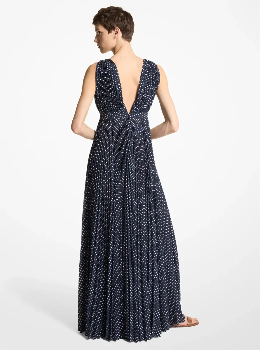 Michael Kors Collection Polka Dot Georgette Pleated Gown in Blue | Thumbnail 2 Michael Kors Collection Polka Dot Georgette Pleated Gown in Blue | Thumbnail 2