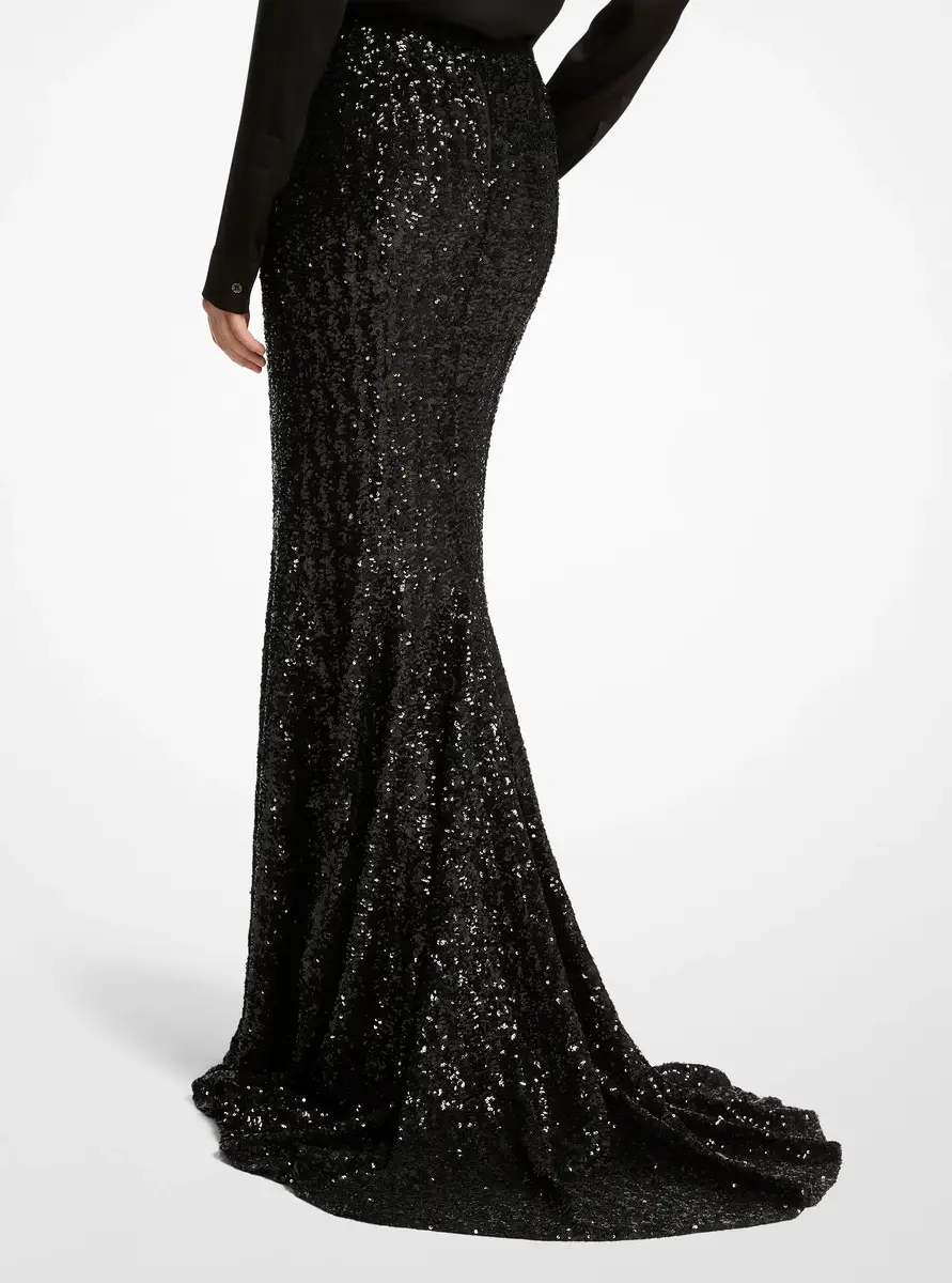 Michael Kors Collection Sequin Embroidered Stretch Fishtail Skirt in Black | Thumbnail 2