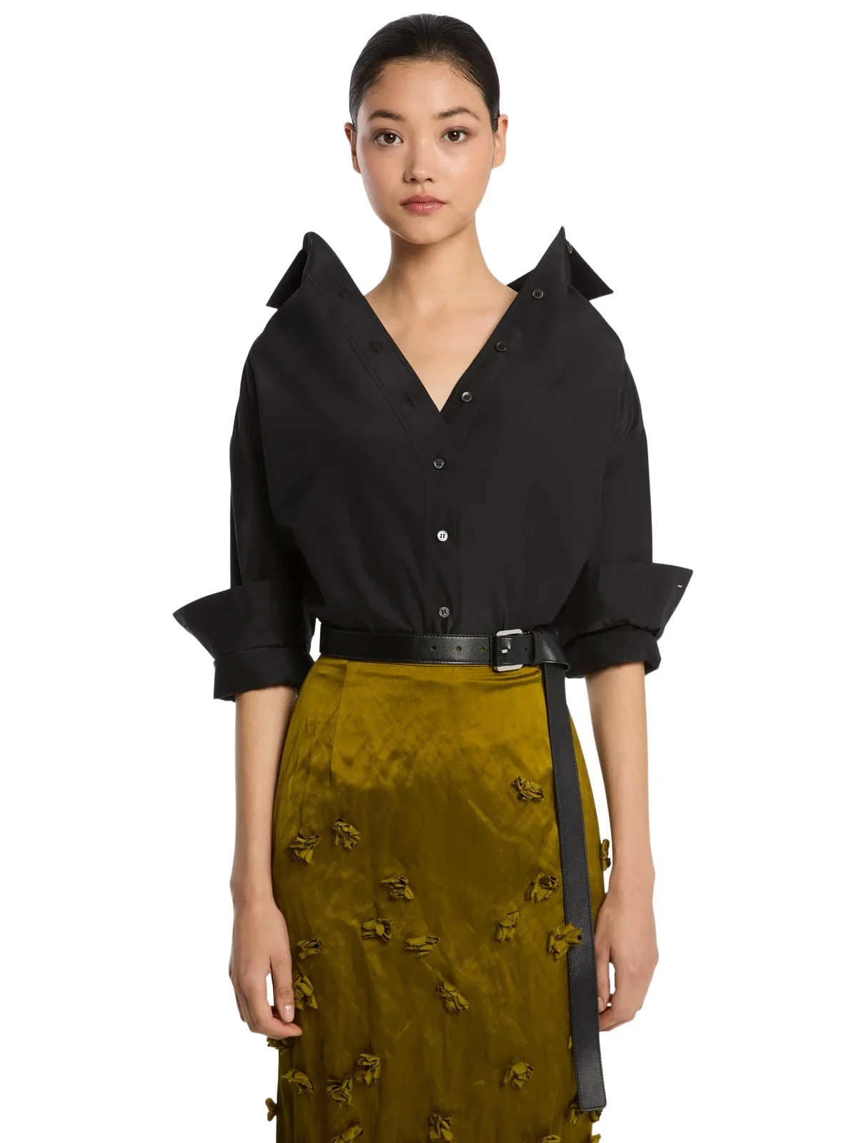 Michael Kors Collection Silk and Cotton Taffeta Portrait Collar Shirt in Black