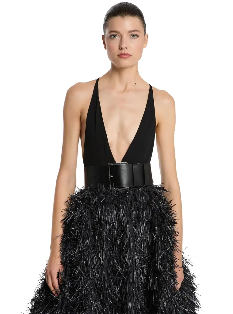 Michael Kors Collection Stretch Matte Jersey Plunge-Neck Bodysuit | Image 1 Michael Kors Collection Stretch Matte Jersey Plunge-Neck Bodysuit | Image 1