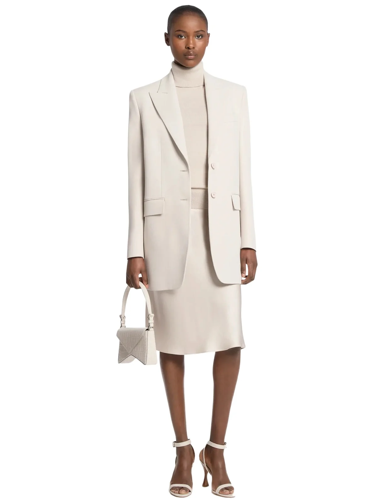 Michael Kors Collection Double Crepe Sablé Boyfriend Blazer in Natural