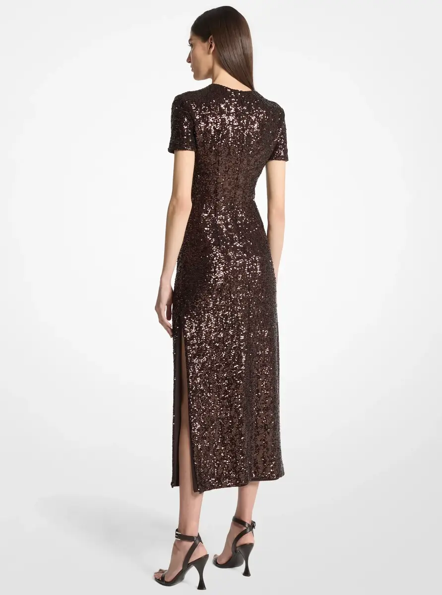 Michael Kors Collection Sequined Stretch T-Shirt Midi Dress in Brown | Thumbnail 2 Michael Kors Collection Sequined Stretch T-Shirt Midi Dress in Brown | Thumbnail 2