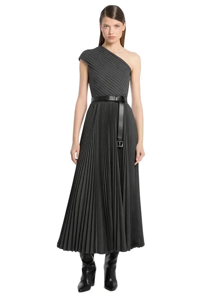 Michael Kors Collection Pleated Stretch Wool One-Shoulder Dress | Image 1 Michael Kors Collection Pleated Stretch Wool One-Shoulder Dress | Image 1