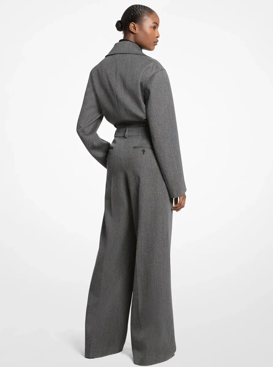 Michael Kors Collection Covert Twill Wool Jumpsuit in Grey | Thumbnail 2