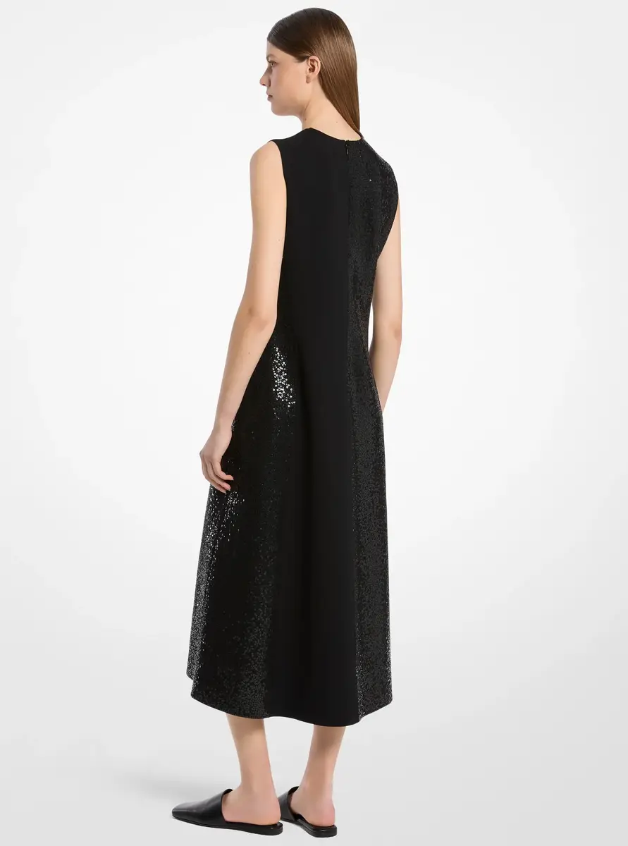 Michael Kors Collection Hand-Embellished Sequin Double Faced Stretch Wool Crepe V-Neck Dress in Black | Thumbnail 2 Michael Kors Collection Hand-Embellished Sequin Double Faced Stretch Wool Crepe V-Neck Dress in Black | Thumbnail 2