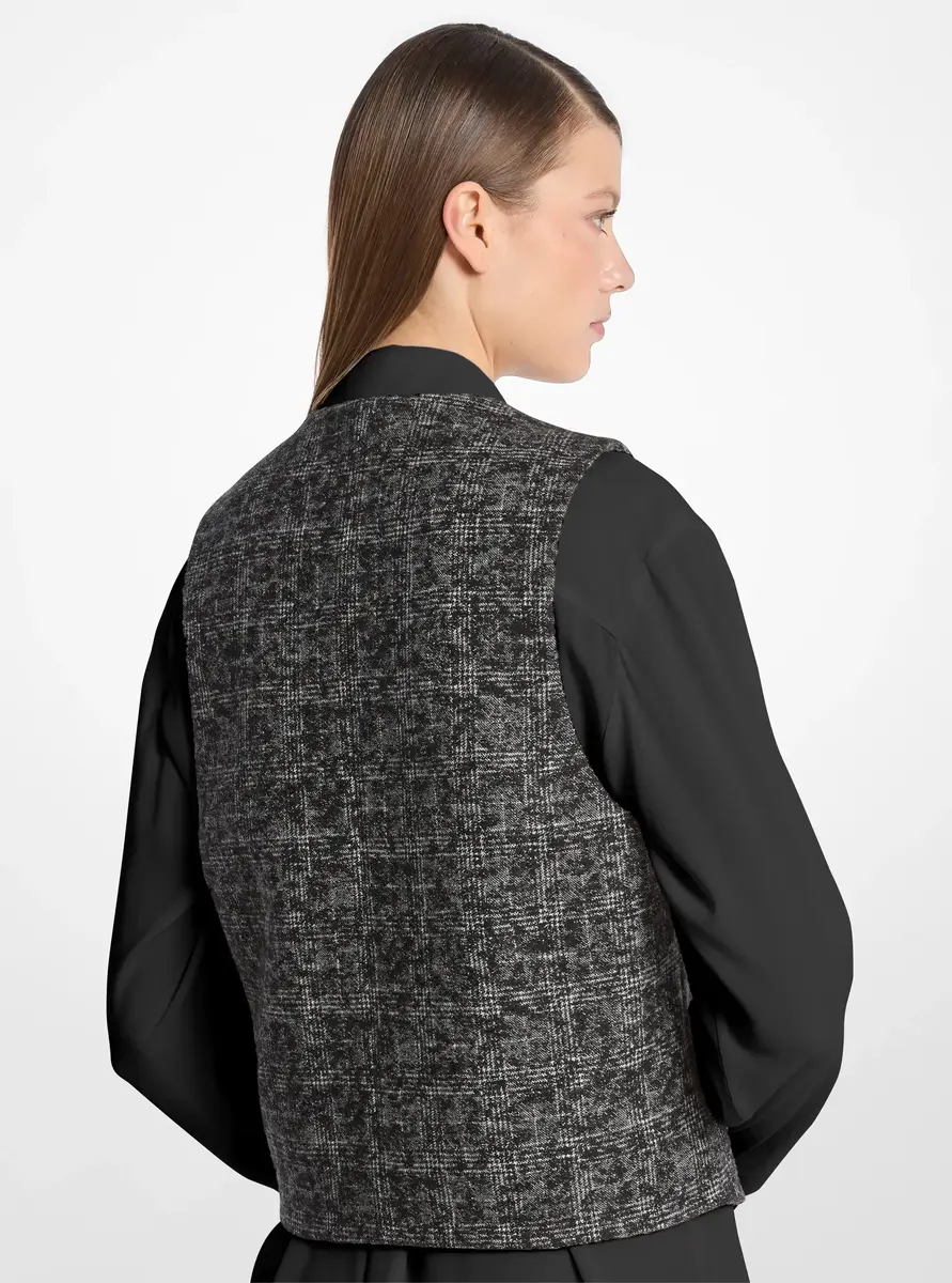 Michael Kors Collection Cropped Smudge Glen Plaid Wool Vest in Black | Thumbnail 2 Michael Kors Collection Cropped Smudge Glen Plaid Wool Vest in Black | Thumbnail 2